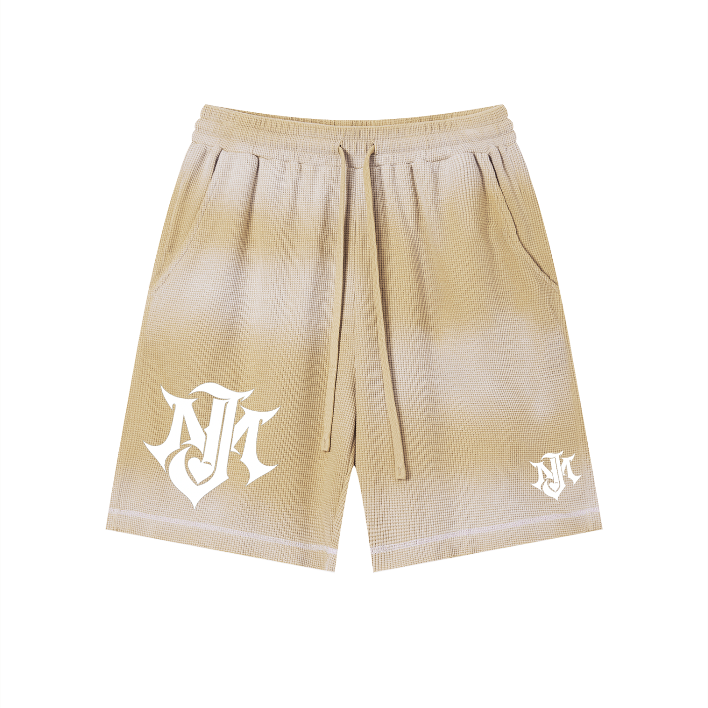 JOMALI Unisex Sunfade Waffle Raw Hem Shorts