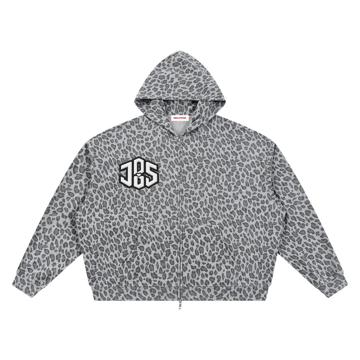 Unisex Leopard Print Waffle Full Zip Hoodie