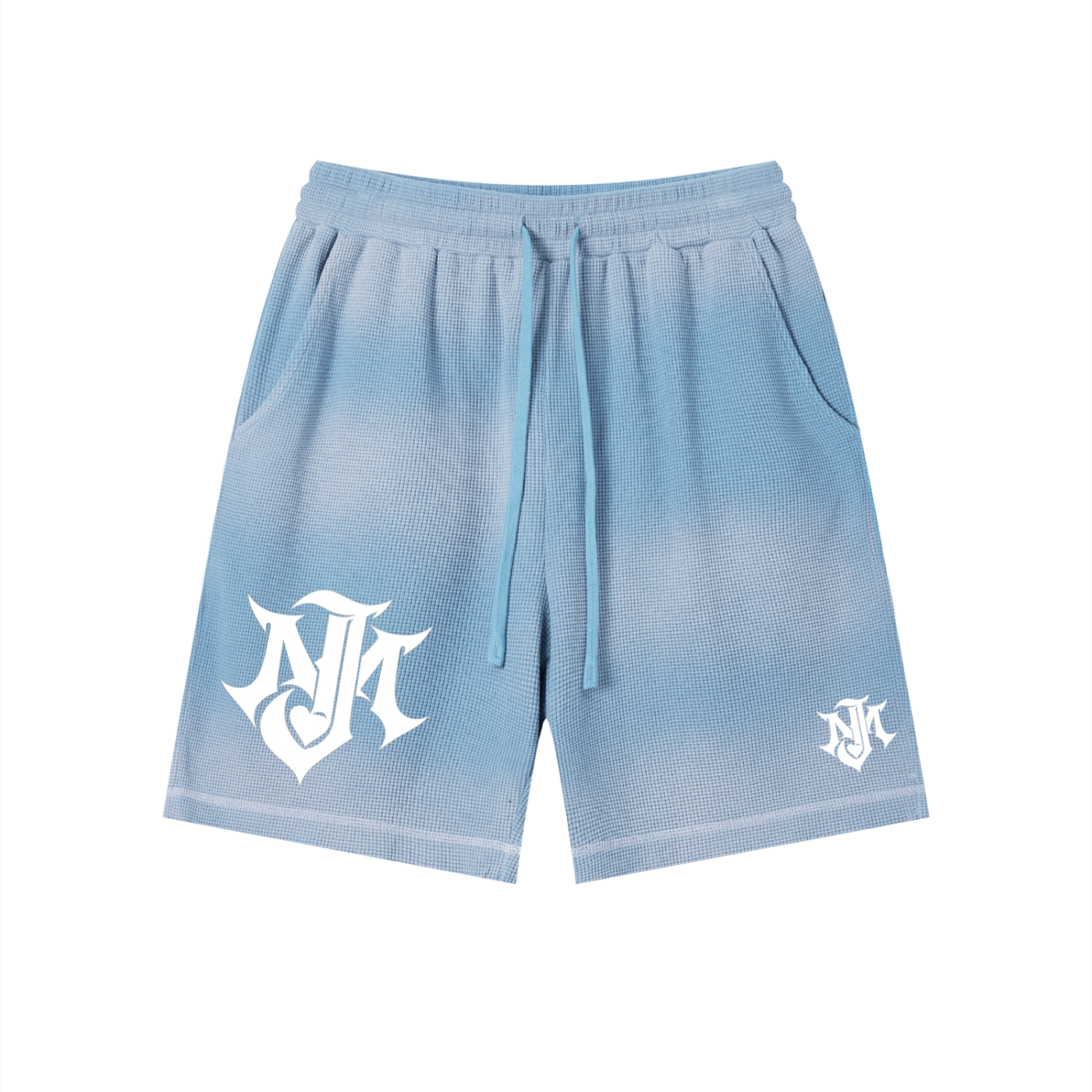 JOMALI Unisex Sunfade Waffle Raw Hem Shorts