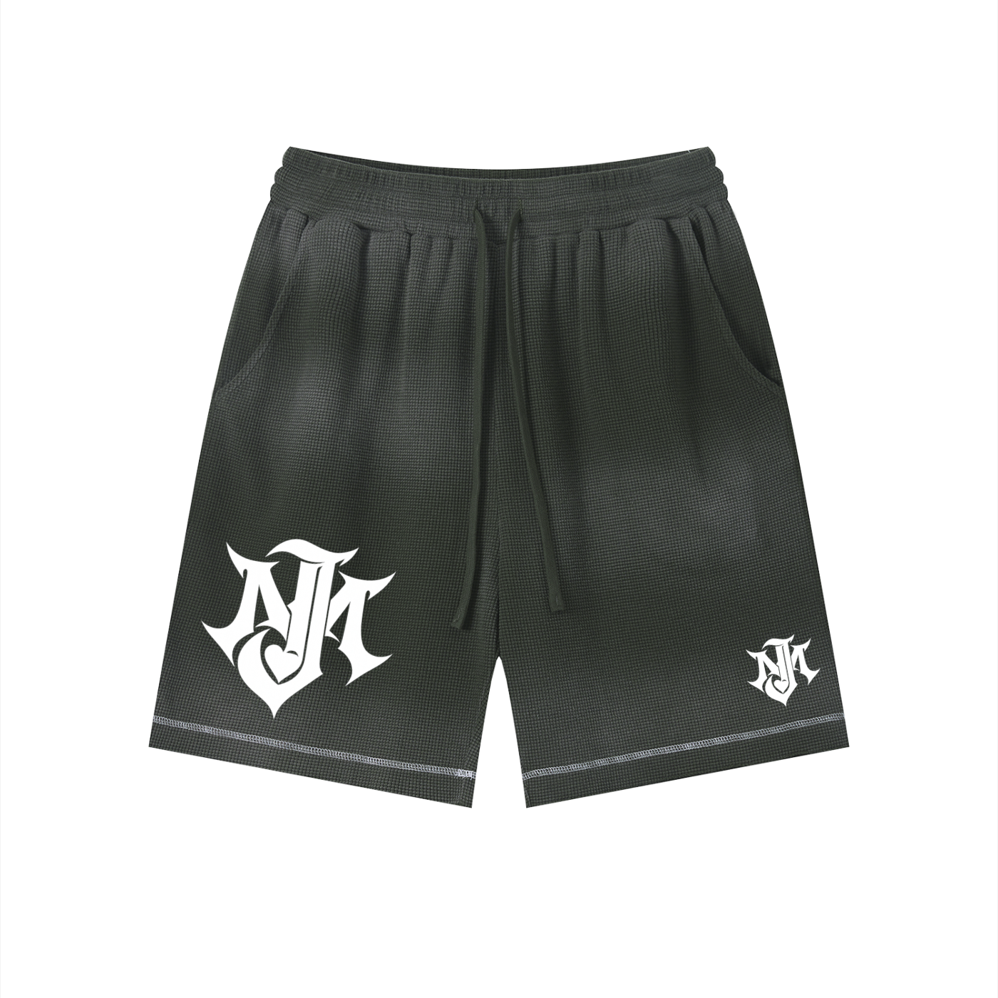 JOMALI Unisex Sunfade Waffle Raw Hem Shorts