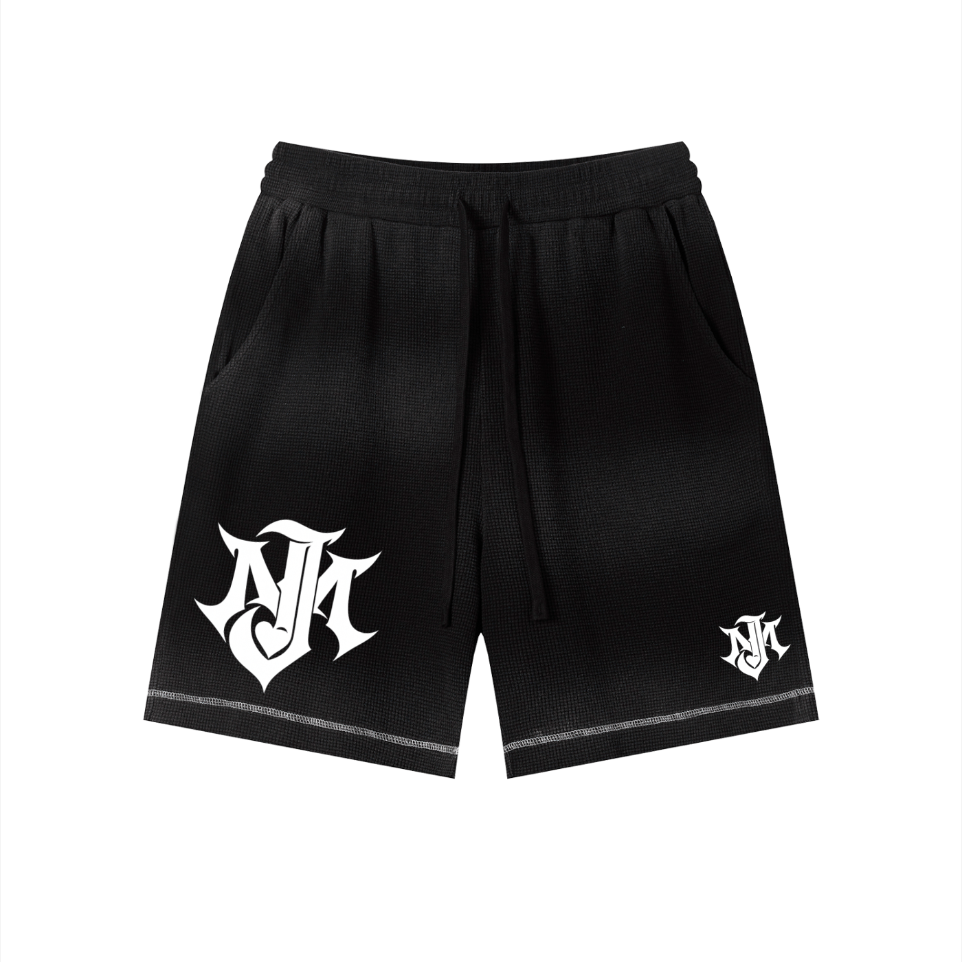JOMALI Unisex Sunfade Waffle Raw Hem Shorts