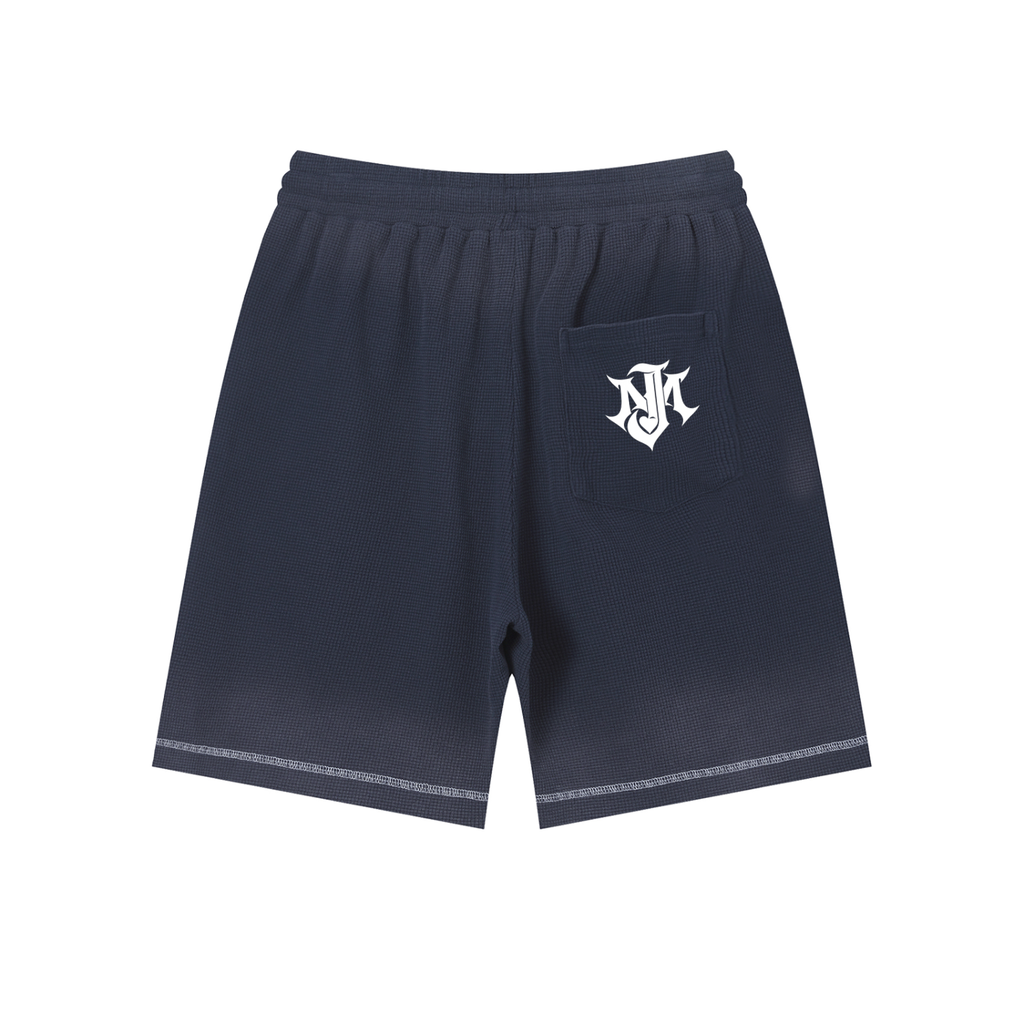 JOMALI Unisex Sunfade Waffle Raw Hem Shorts