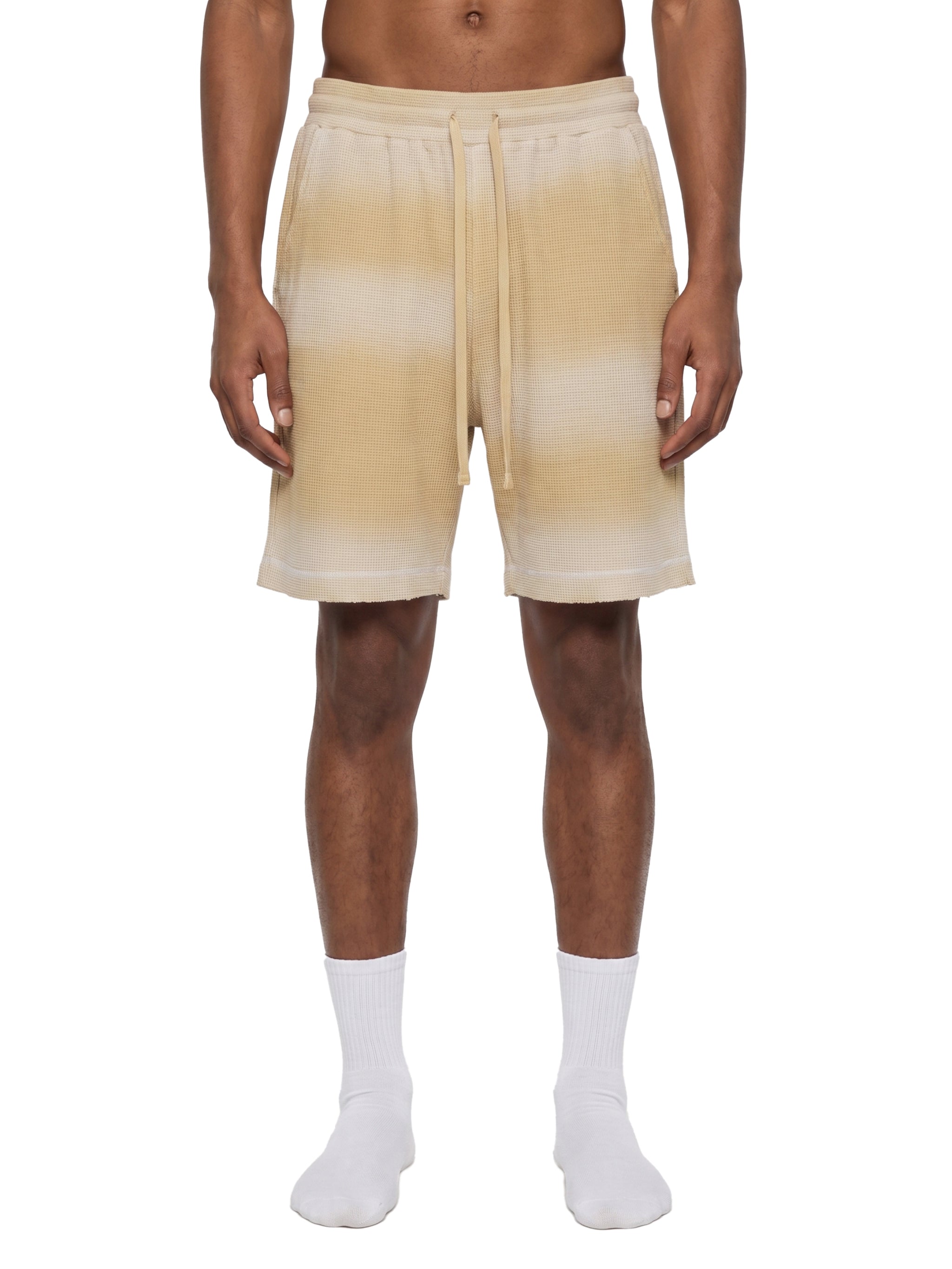JOMALI Unisex Sunfade Waffle Raw Hem Shorts